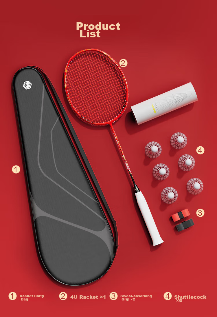 JD Original Full Carbon Badminton Racket, 4U Ultra-Light Hongyun Longyin Single Racket, Free Shuttlecock And Grip Included 11