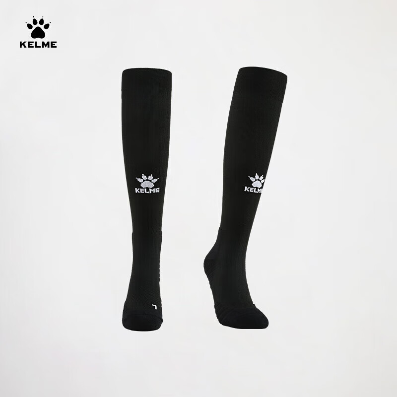 KELME Over-the-Knee Long Football Socks Lycra Antibacterial Odor-Resistant Professional Match Elite Non-Slip Towel Bottom Socks Black XL