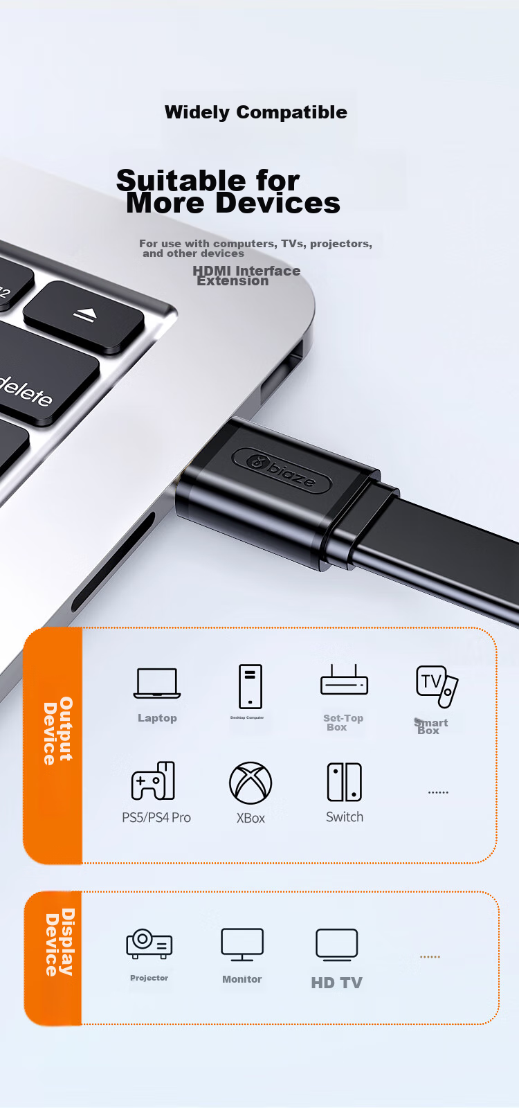 BIAZE HDMI Cable Version 2.0 Flat Cable 0.5 Meter, 4K High-Definition Digital Conversion Cable, for Connecting Laptop, Set-Top Box to TV, Monitor, Projector 11