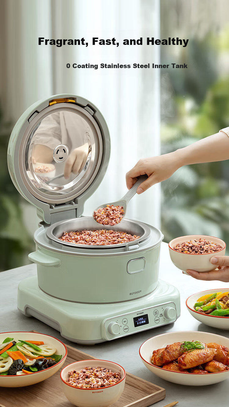 Buydeem Multi-Functional 3L IH Rice Cooker Electric Cooker for 2-6 People with Removable Non-Coated Inner Pot R531 Light Yellow + 28cm Hot Pot + BBQ Grill Pan 2