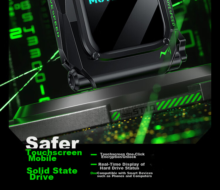 MOVE SPEED ST10 1TB Encrypted Portable Solid State Drive (PSSD) Smart Display Touchscreen High-Speed External Hard Drive for Phones And Computers 1050MB/S 3