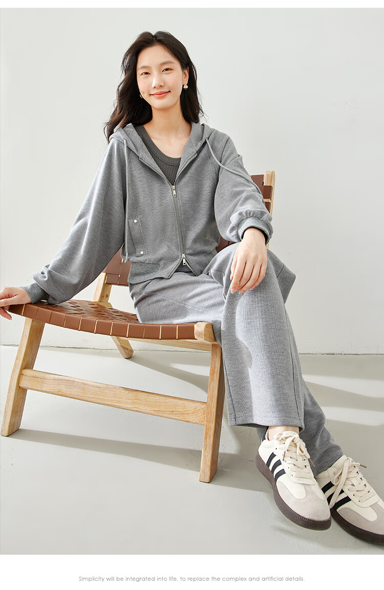 Fansiman Casual Hooded Sweatshirt Set for Women Autumn New Short Top and Long Pants Two-Piece Set Apricot M 6
