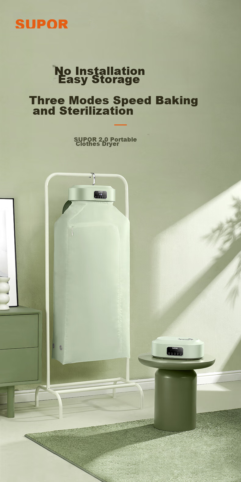 SUPOR Clothes Dryer for Home Use, Easy Storage, Baby Clothes Dehumidifier And Drying Machine, UV Double Sterilization, Quick-Dry Air Intelligent Timer Clothes Dryer 520B 1