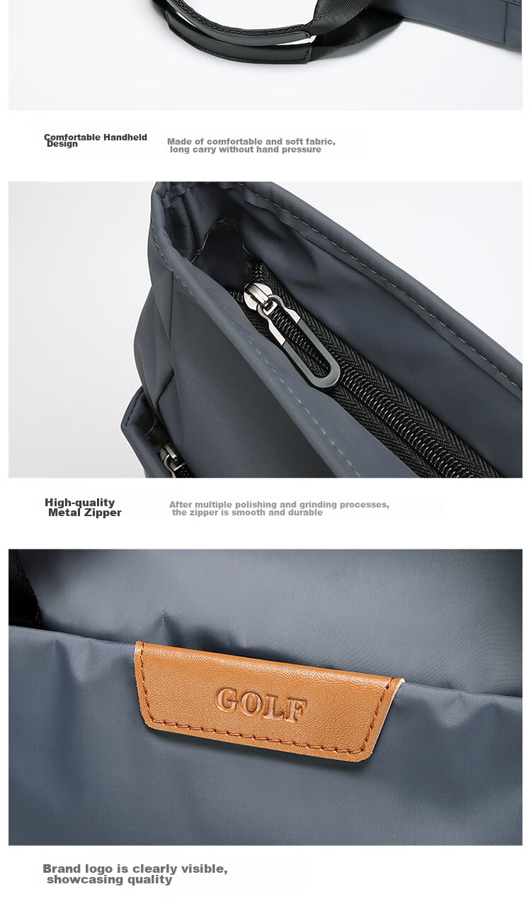GOLF Business Briefcase, Men's Casual Large-Capacity Handbag, Can Fit 14-Inch Laptop, Fashionable Multifunctional Shoulder Crossbody Bag, 6J679424J Gray 23