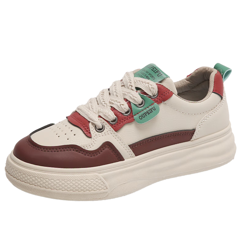 CARTELO Women's Casual Shoes, Leather Upper Sneakers for Outdoor Wear, Flat Casual Skateboard Shoes for Pregnant Women, 1548 Red, Size 40