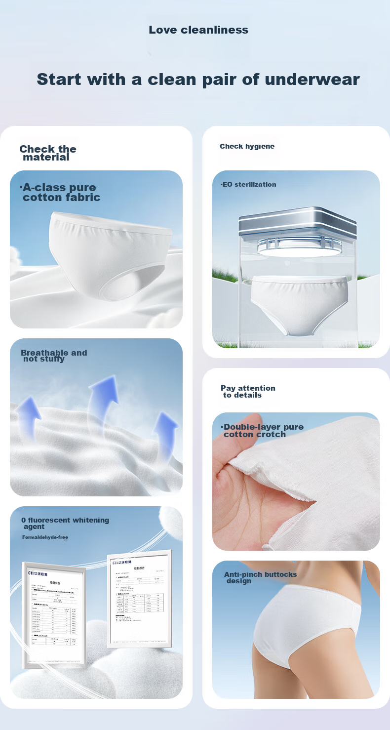DR.ROOS Disposable Underwear for Women, Pure Cotton High-Waist 7A Antibacterial, for Business Trips, Travel, Postpartum Maternity Underwear, 6 Pieces, Size L, Weight up to 110 Ji 4