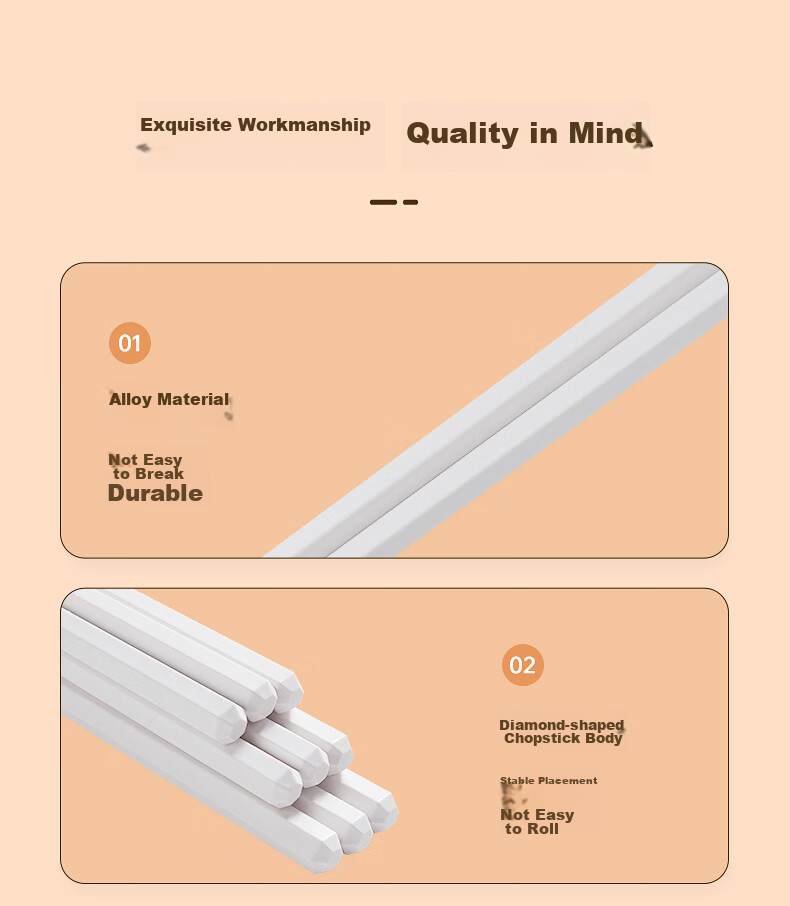 COOKER KING 316L Stainless Steel Chopsticks, Non-Slip, Mold-Resistant, Metal Chopsticks for Home Use, 10 Pairs, Dishwasher Safe 10