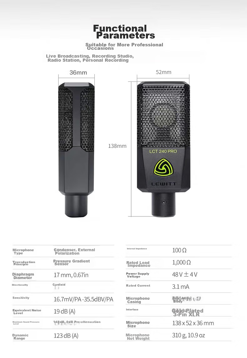 LEWITT LCT 240PRO Professional 48V Condenser Microphone Sound Card Kit for Mobile Phones, Computers, Live Streaming, Karaoke, Host Recording, Complete Set of Microphone Equipment 13
