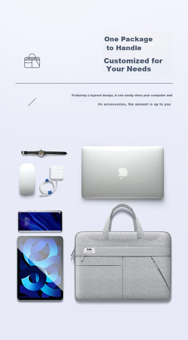 BUBM Laptop Bag Handheld Large Capacity for Men And Women, Compatible with Apple 15.6-Inch Lenovo Huawei Laptops, Business Laptop Sleeve 3