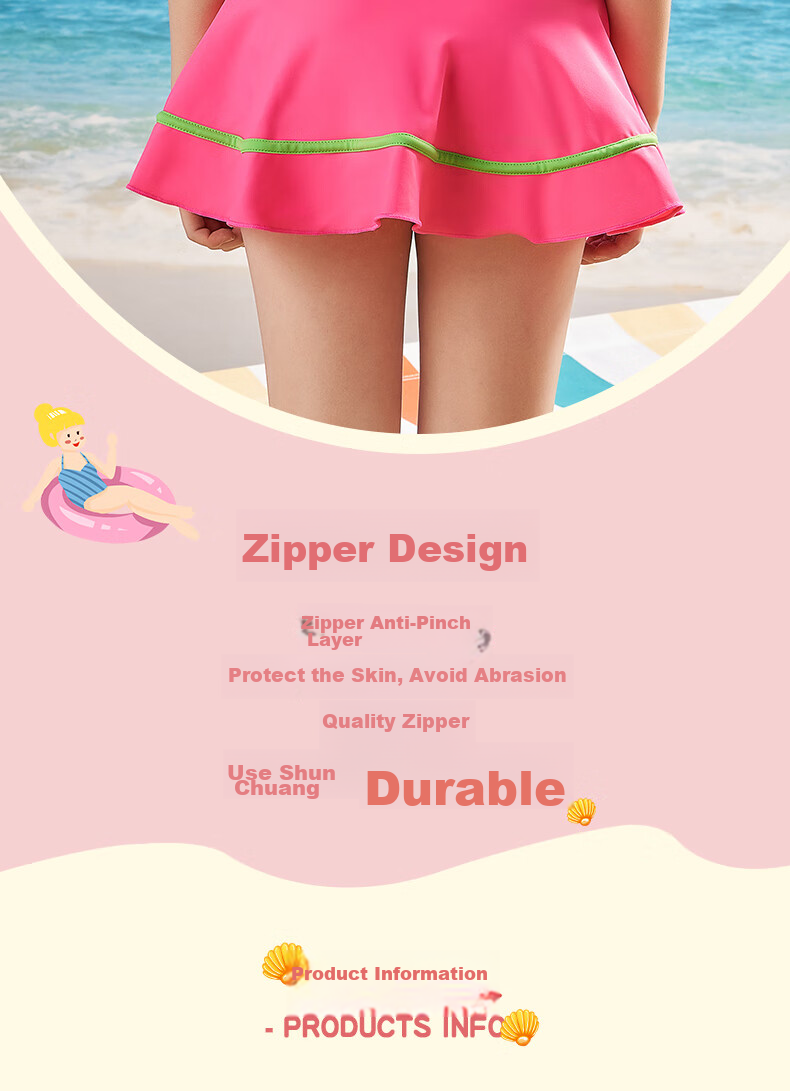 Li-Ning Children's Swimsuit, One-Piece Swimwear, Princess Style for Girls, Korean-Style Skirted Sun Protection Swimwear, Size 58, Pink, 150 8