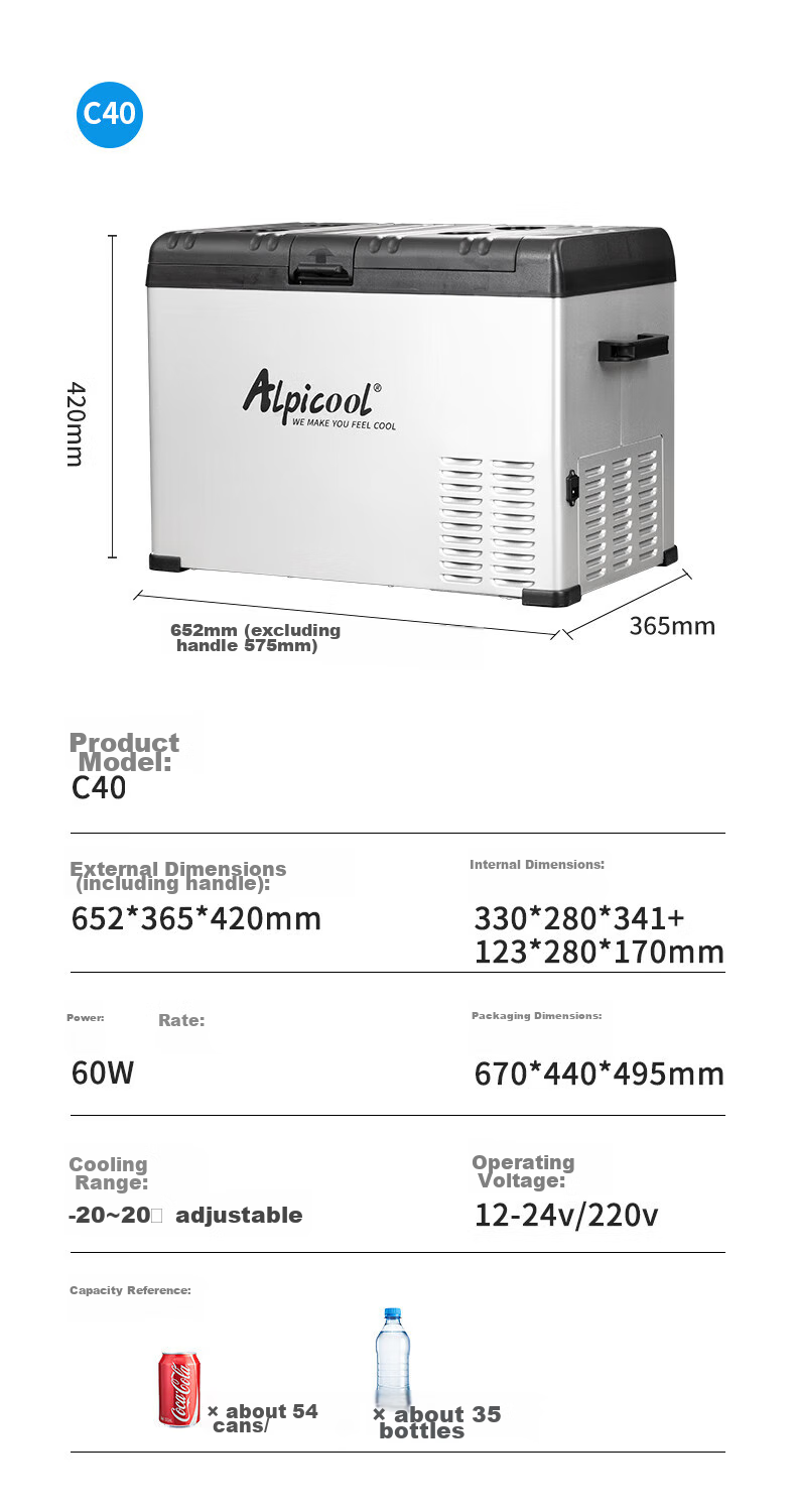 Alpicool Car Refrigerator, Dual-Use for Car And Home, Compressor-Freezing And Refrigeration, Suitable for Dormitory And Office, Mini C75 Large Capacity Fridge 13