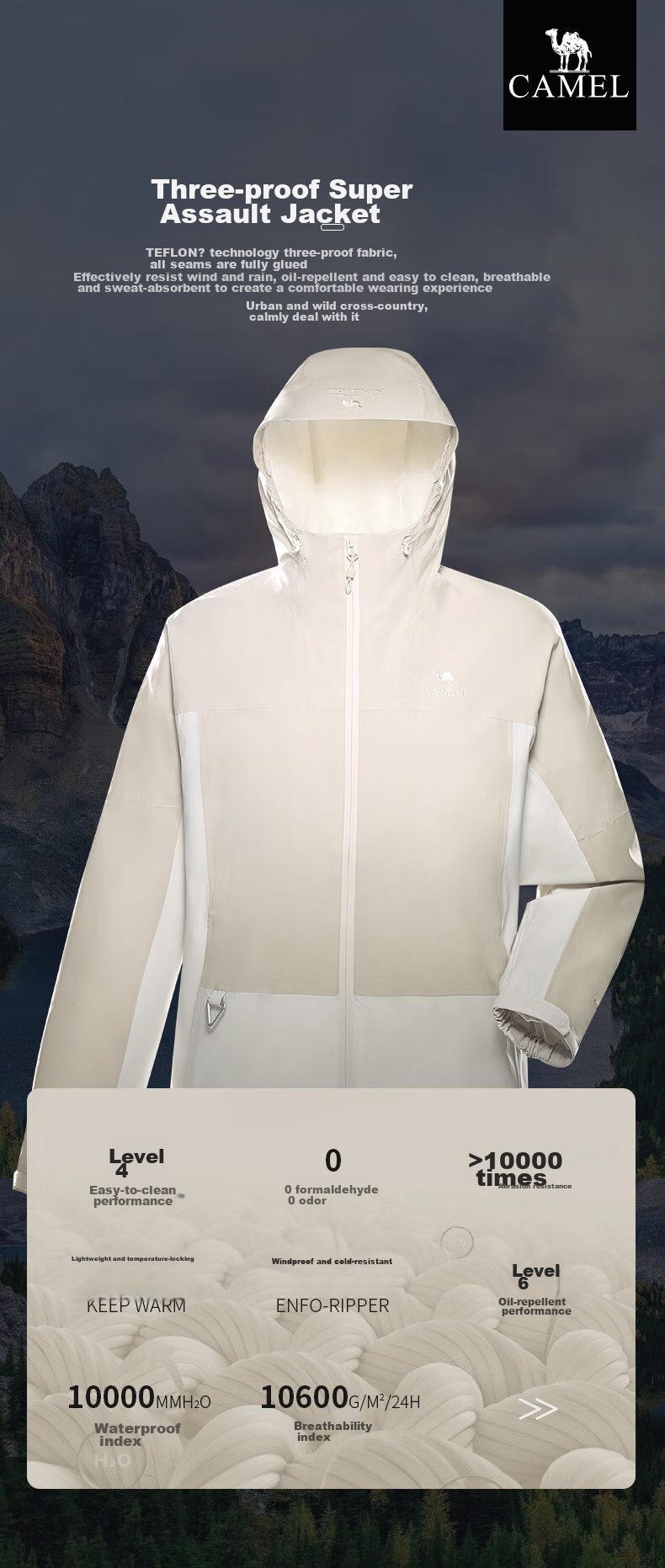 CAMEL Outdoor Mountain-Style Windbreaker Jacket for Men And Women, Single Layer Spring Camping Coat Windproof Clothing TR085 Oatmeal Gray Men XXL 2