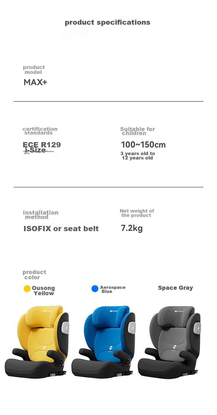 Osann LAX German Child Safety Car Seat for Ages 3-12, Booster Cushion for Older Children in Cars, New National Standard 11