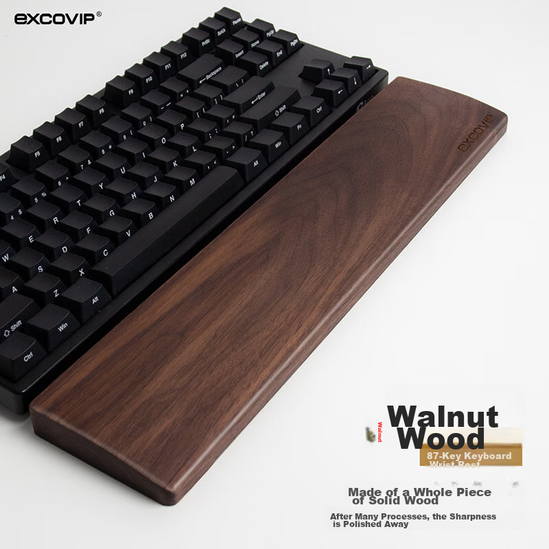EXCO Walnut Wood 87-Key Solid Wood Keyboard Tray Mechanical Keyboard Handrest Computer Palm Rest Mouse Pad Wrist Support Gaming Wooden Wrist Rest 84-Key Large Size 9543