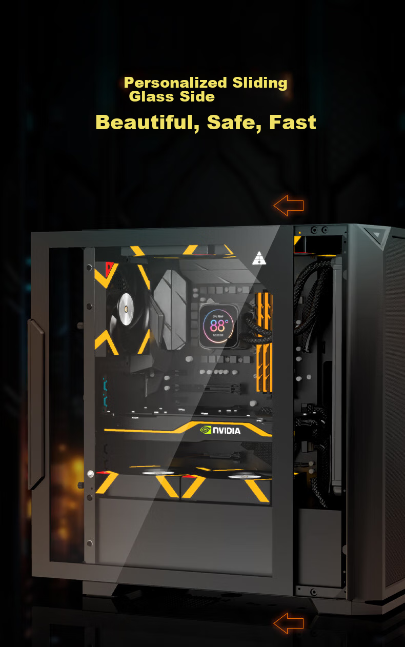 Golden Field Jianyu Qingyao NANO Wide-Body Desktop Computer Case, Cooling Grid Panel, ATX Motherboard/8 Fan Positions/Compatible with 240mm Water Cooling/Glass Quick-Release Desig 6