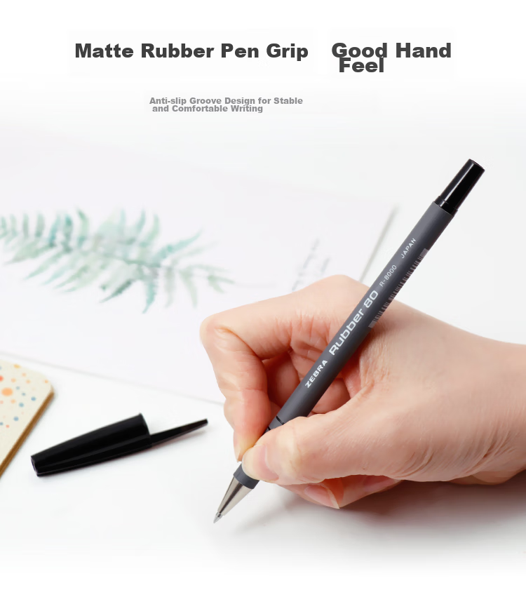 ZEBRA Rubber Barrel Ballpoint Pen, 0.7mm Bullet Tip, Medium Oil Pen, R8000, Blue, Pack of 10 4