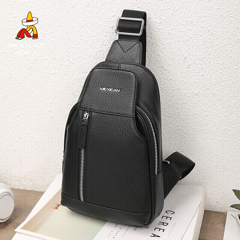 MEXICAN Men's Single Shoulder Crossbody Top-Grain Leather Chest Bag, Commuter Messenger Bag, Business Travel Lightweight Large Capacity Birthday Gift