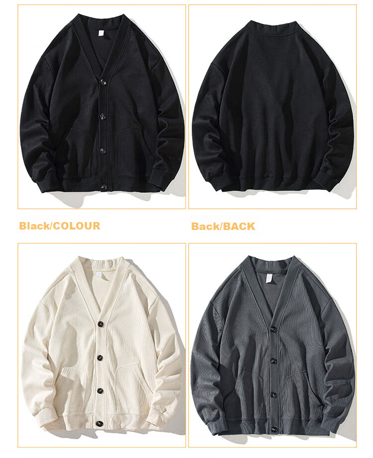 CHUTAN Men's Sweater Cardigan V-Neck Autumn Winter Pullover Casual Japanese Style Long Sleeve Sweater, Black, 2XL 6