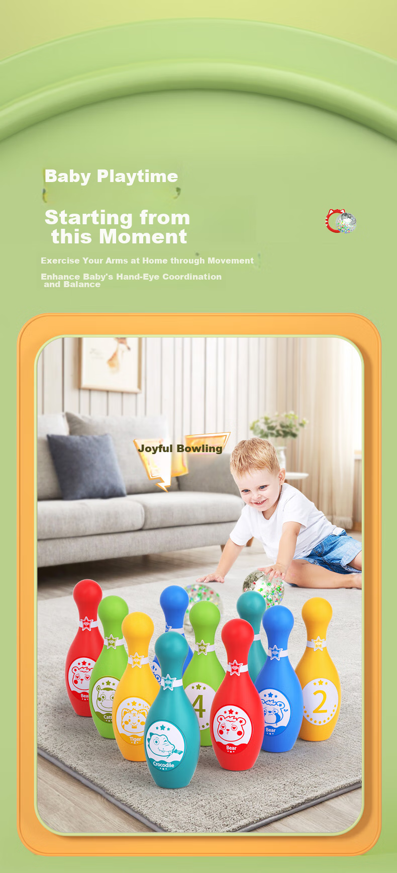 Hongdeng Children's Cartoon Bowling Set Large Size Indoor Sports Early Education Toy for Boys Girls Toddlers Birthday Gift 4