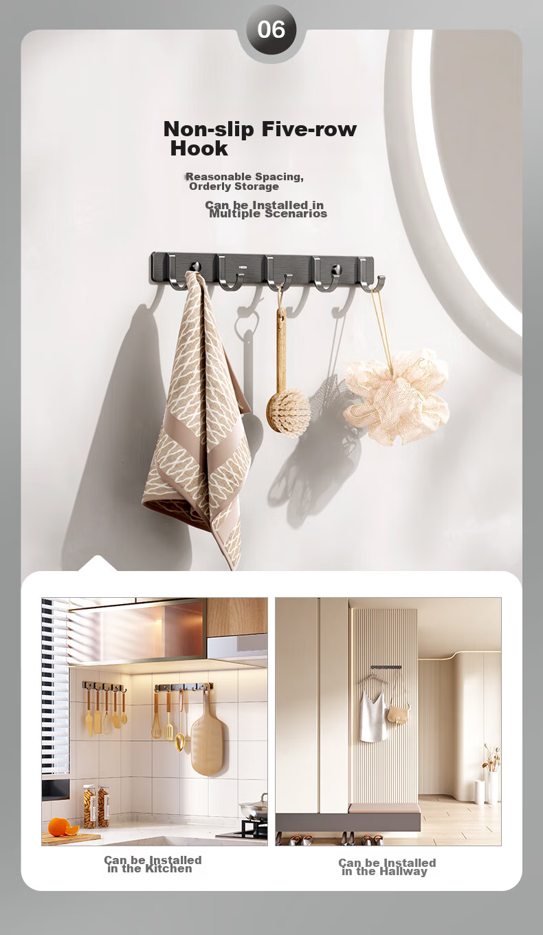 HEGII Coat Hooks, Bathroom Storage Rack, No Drilling Required Towel And Coat Hooks HMP921-08 9