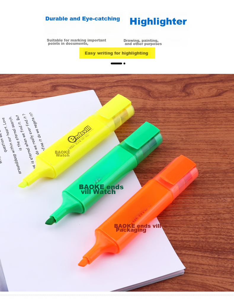 BAOKE [Best-Selling Product], 3MP460, 3-Color Highlighters, Marking Pens, Water-Based Markers, Random Colors, 1 Card/3 Pens 2