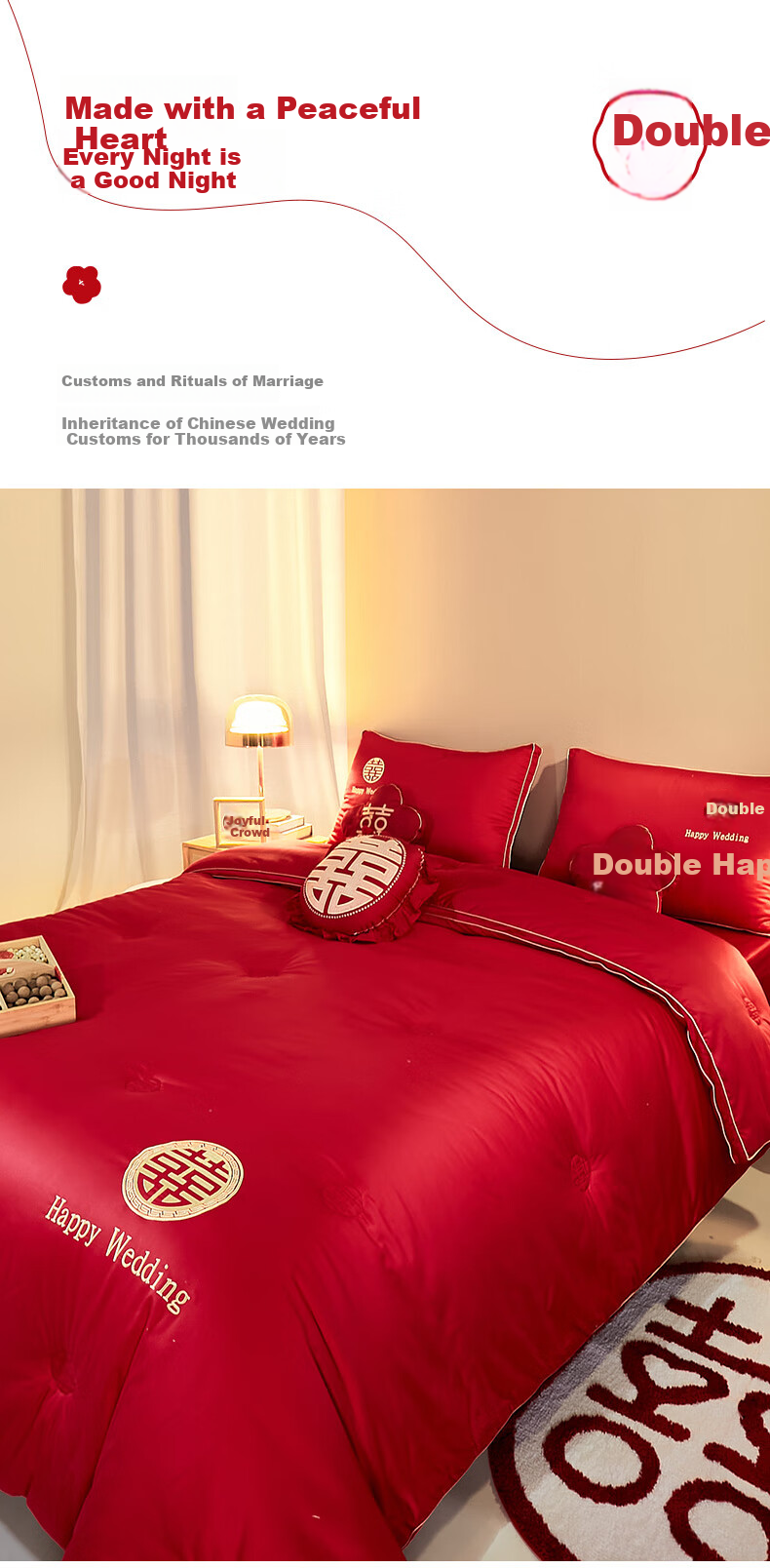 I-WILL Wedding Joy Embroidered Comforter for Spring, Autumn And All Seasons, Double Size Cotton Quilt, Approximately 5.4 Jin (2.7 Kg), 2.2*2.4m, Red 12
