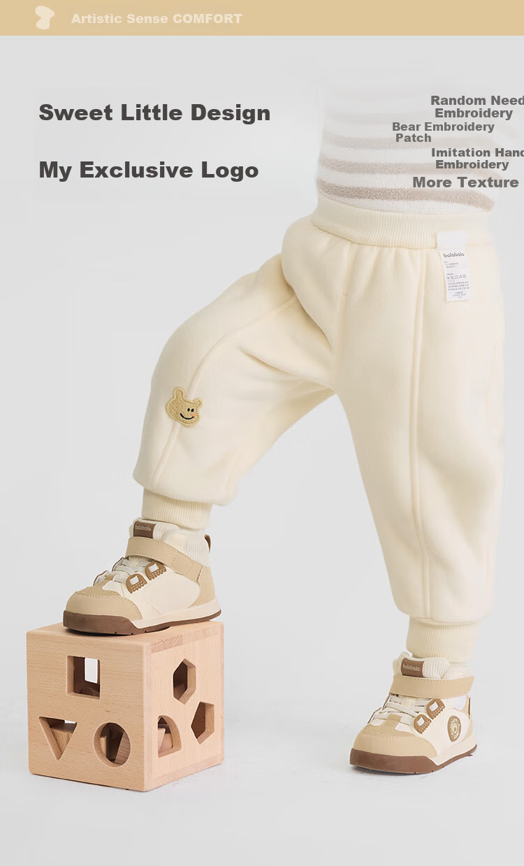 BALABALA Children's Clothing, Baby Long Pants with Fleece Lining for Warmth, Elastic Ankle Trousers, Winter Wear, Boys And Girls Pants, Cute Sports Pants 5