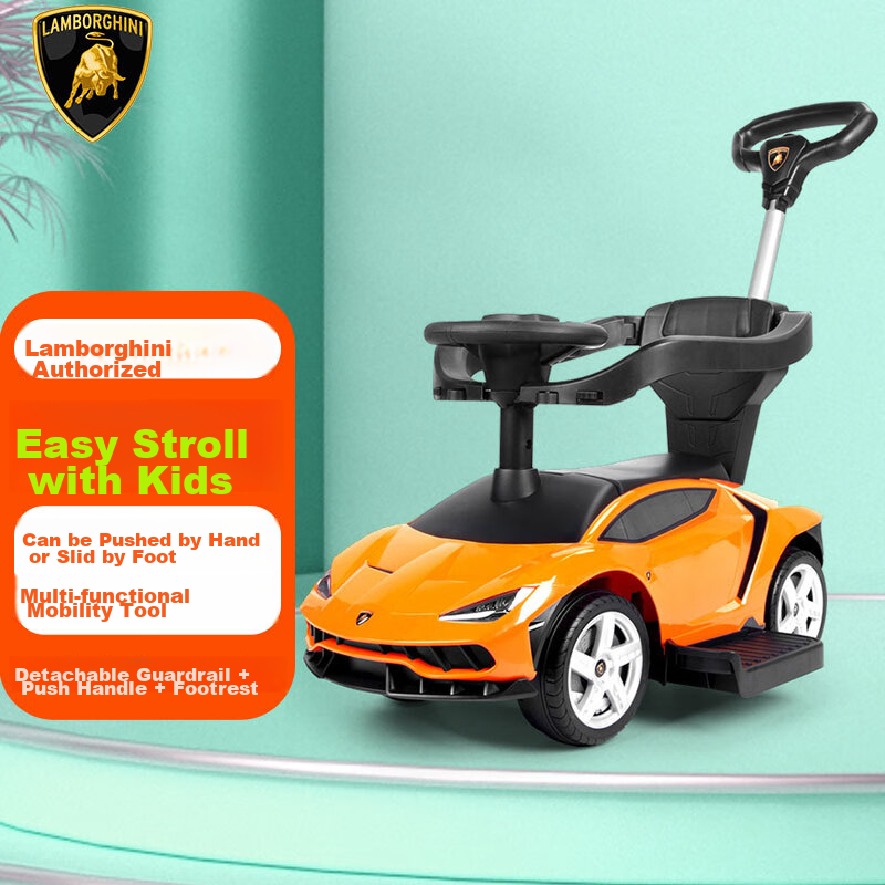 CHILOKBO Lamborghini Children's Push-Push Car, for Ages 1-3, Baby Four-Wheel Noise-Reducing Scooter, Learning Walker, Gift, Orange