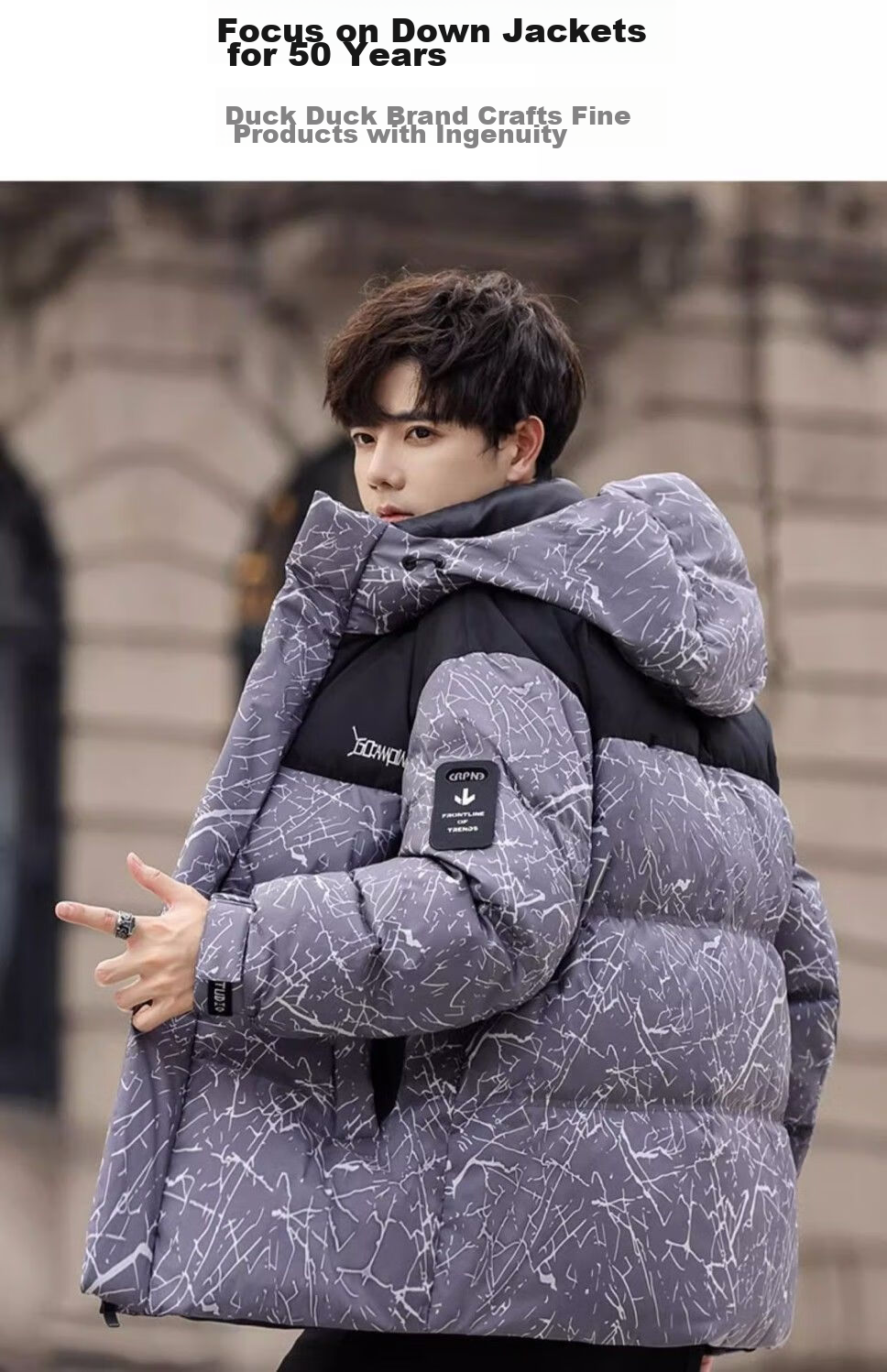 YAYA Wang Yibo Same Style down Jacket, Men's Short Hooded Coat, 2025 Winter New Year Patchwork Color-Block Duck Down Outerwear 7