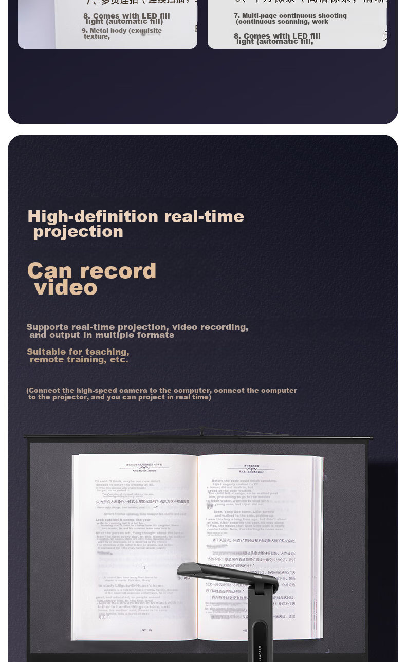 Deli AI Intelligent High-Speed Camera Scanner, 20 Million Pixel Video Display with Automatic Continuous Scanning, Photo And Document Scanner for Contracts And Bills, A4 Soft Base, GK141 9