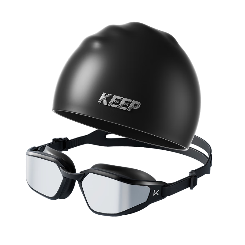 Keep Swimming Goggles, Waterproof And Anti-Fog, High Definition for Men, Professional Women's Medium Frame Swimming Goggles And Swim Cap Set, 064 Black Coated Lenses