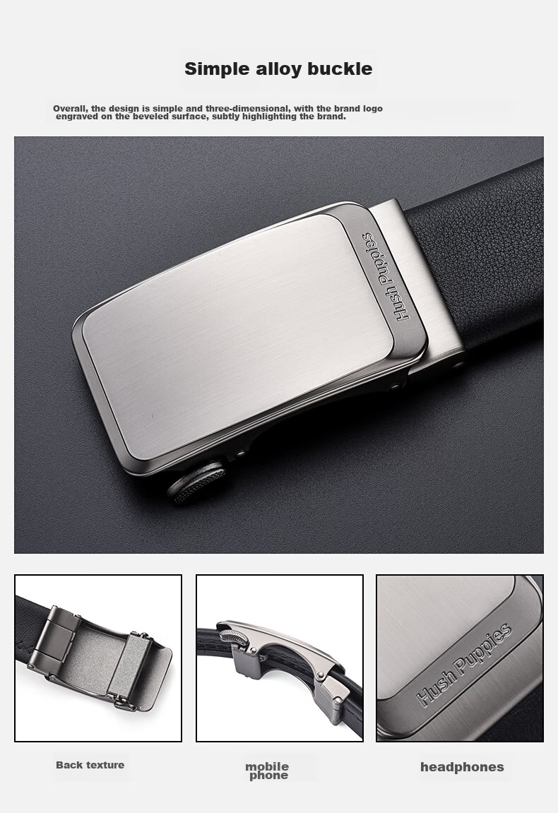 Hush Puppies Men's Genuine Leather Belt Casual Business Automatic Buckle Birthday Gift for Boyfriend and Father 4