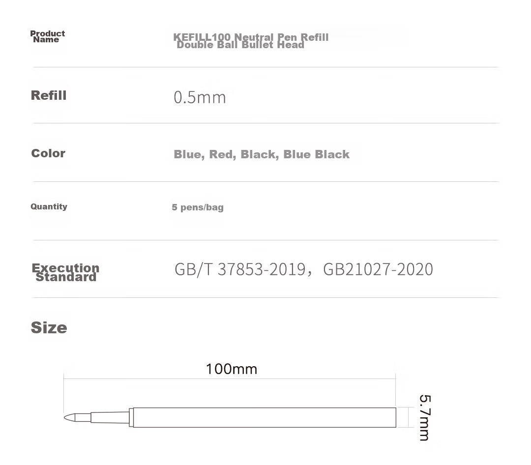KACO Wensaiya Push-Button Refill 0.5, Gel Pen Refill, Double Ball Quick-Drying, Black, Pack of 10 20