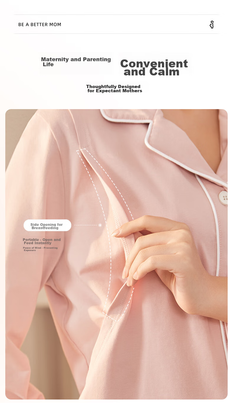 Shiyuejiejing Maternity Pajamas Spring And Autumn Cotton Postpartum Nursing Loungewear Set, Light Pink, Size M 6