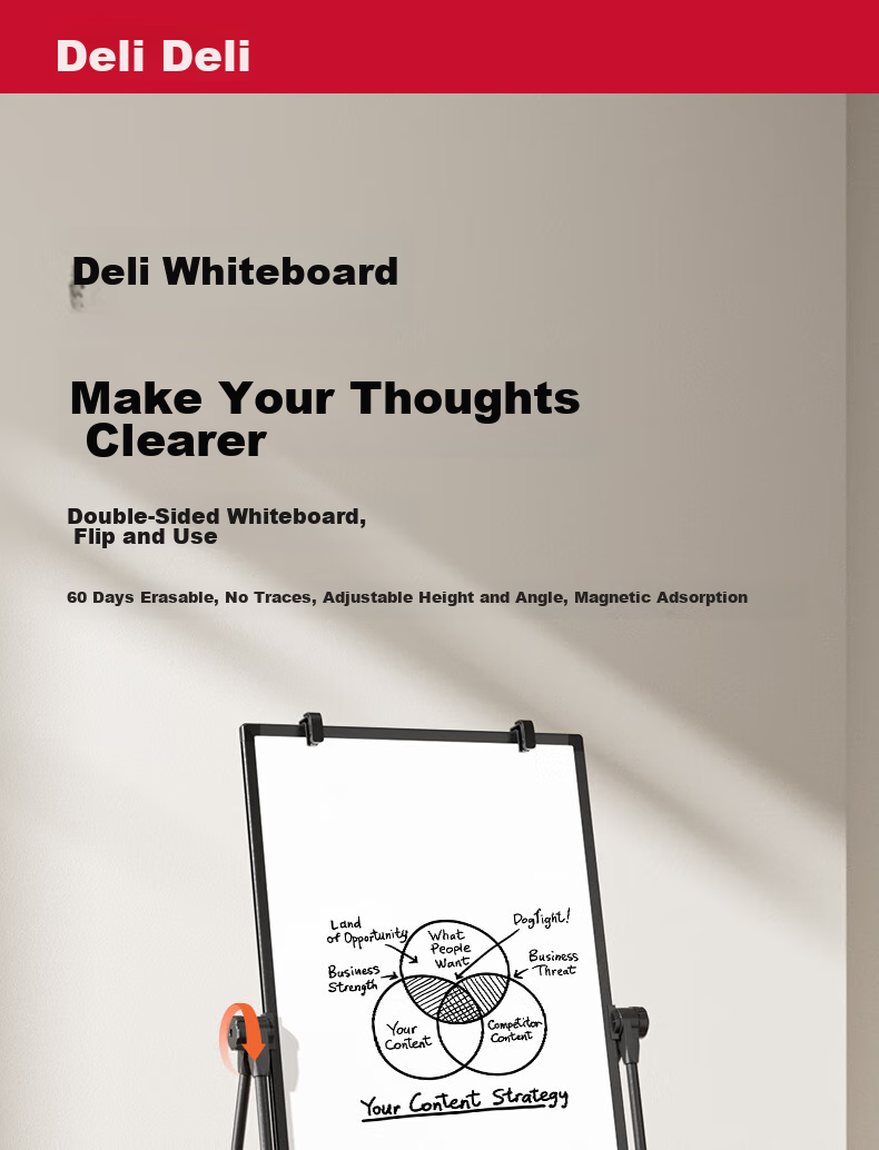 Deli U-Shaped Double-Sided Adjustable Whiteboard Writing Board, Small Blackboard for Home Use, Children's Teaching And Training, Memo Pad, Flip-Fold Whiteboard Paper, Erasable Magnetic Blackboard with Stand, 90*60cm 1