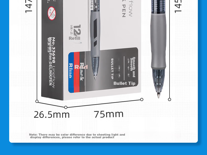 Deli Premium Smooth S08 Retractable Office Gel Pen, 0.5mm Bullet Tip, 12 Pens/box, 9 Black 2 Red 1 Blue, 33698 Gaokao Exam 20