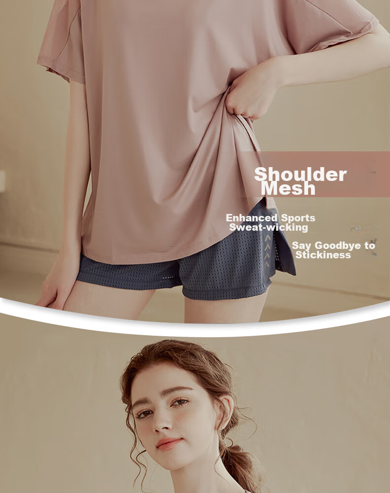 XUEXIMAN Yoga Wear for Women, Loose-Fitting Quick-Dry Short Sleeve Sports Top, Breathable Fitness Cover-Up, Summer Workout Athletic T-Shirt 6