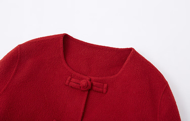 DME Spring New Year Chinese Style New Mid-Length Double-Sided Wool Felt Sheep Wool Frog Button Coat Women Outerwear Dark Red L 3