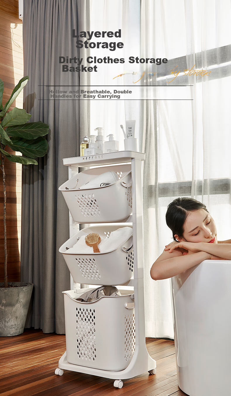 JEKO&JEKO Household Laundry Hamper, Dirty Clothes Basket, Bathroom Storage Organizer, Laundry Sorting Bin, Two-Tier 1