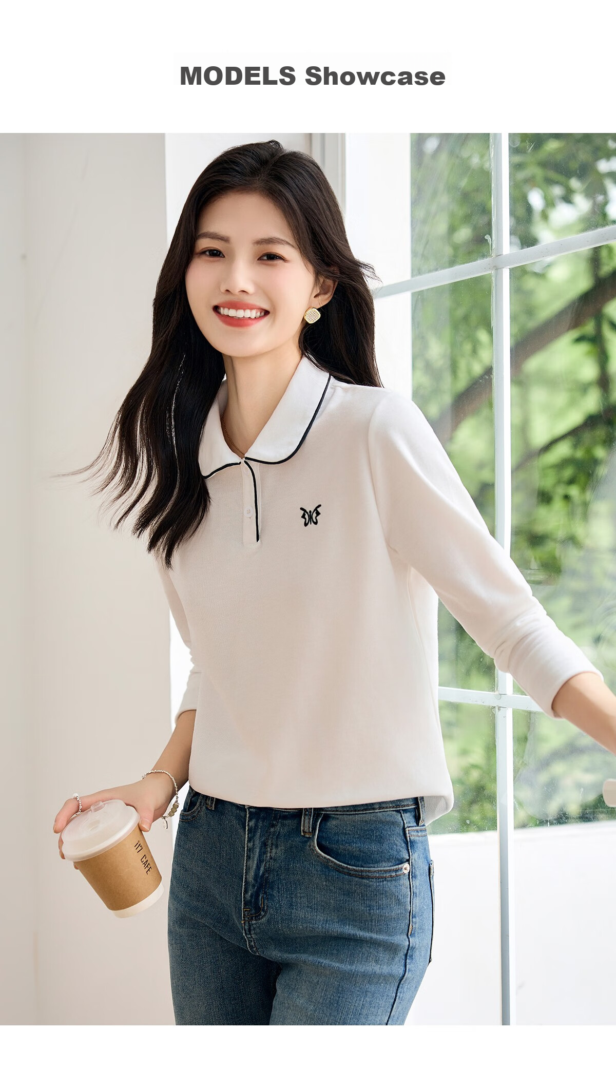 Taxiang Women's Short-Sleeve T-Shirt, Versatile Ladies' Polo Shirt, Casual Letter-Design Collared T-Shirt Top T144T1843 15