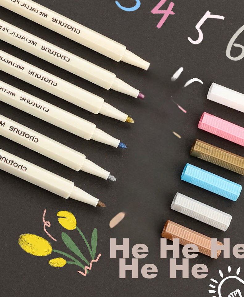 Surada Watercolor Markers, Metal Pens, Metallic Color Pens for Greeting Cards And Black Card Paper, Highlighters, Drawing Pens, Enamel Stamp Ink, Guka Journal Markers, Photo Album Pens, 6-Color Set DIY166, Sketching, Marker Painting 2