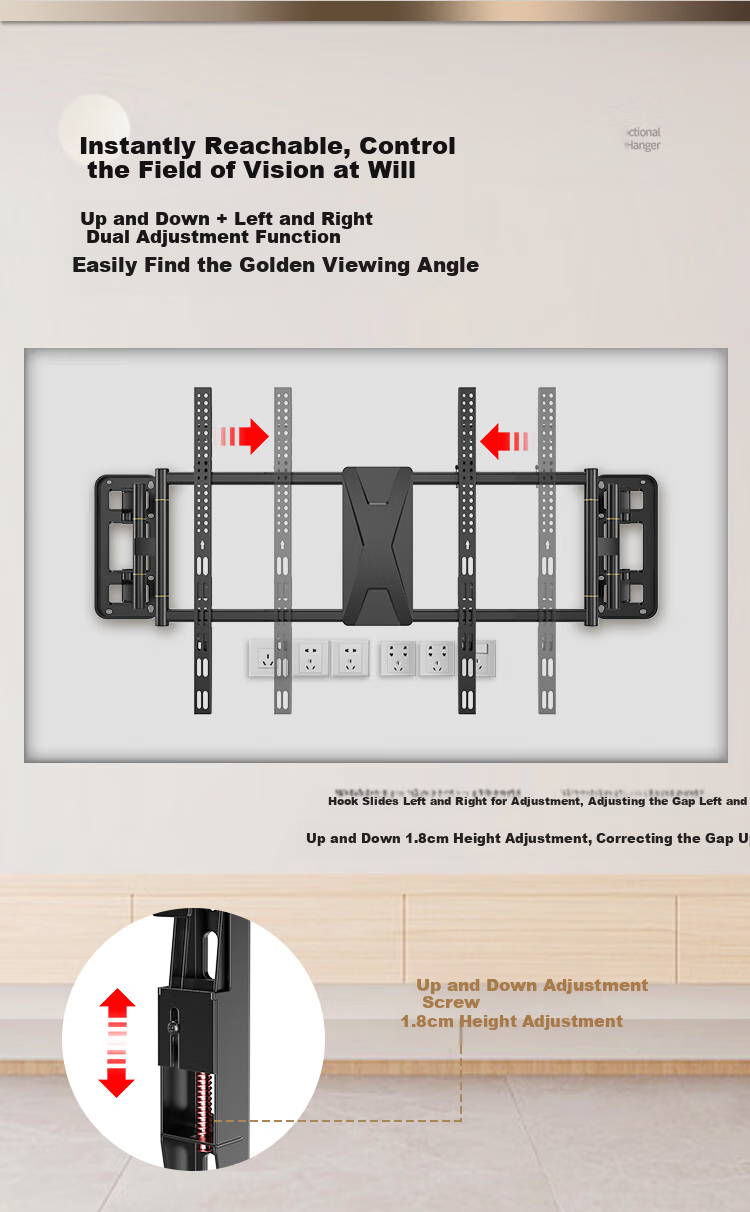 TAZD 65-90 Inch TV Mount, Extendable Bracket, Thickened Large Span Wall Plate, Stretching Internal Embedded Rotating Bracket, Suitable for Hisense, TCL, Leiniao, Huawei, Xiaomi, Skyworth And Others 10