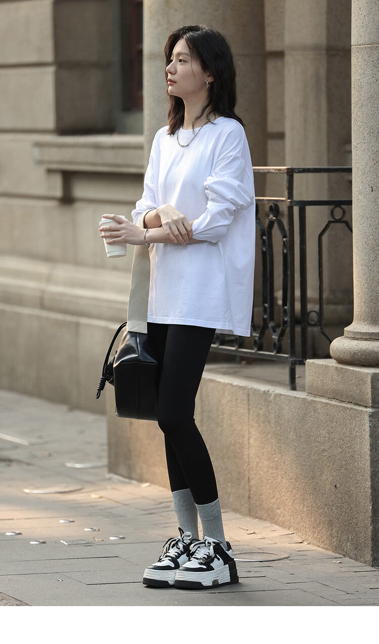 TUCANO Long-Sleeve Base Shirt for Women, Pure Cotton Heavyweight T-Shirt, Regular Shoulder Loose Fit Versatile Slimming Spring And Autumn Casual Top, White, XL 16