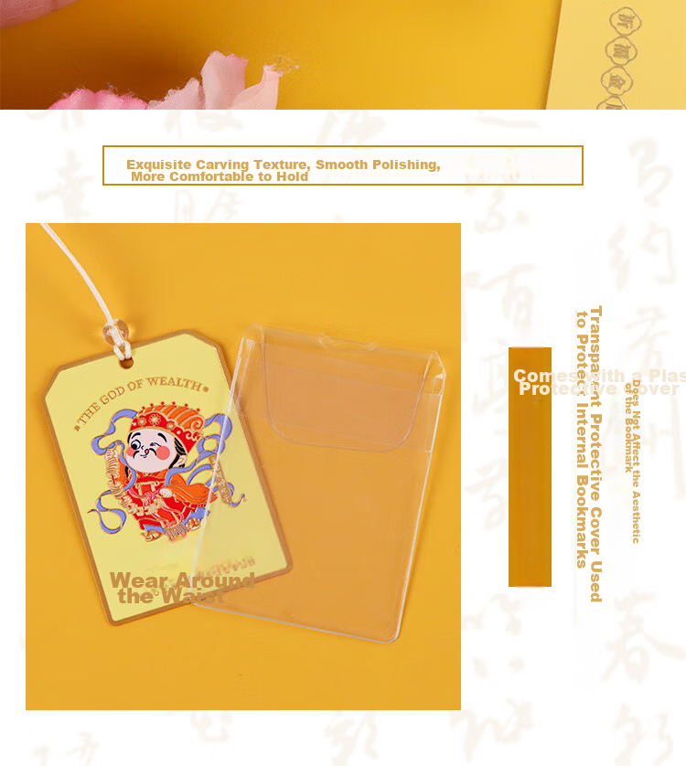 TaTanice National Trend Metal Bookmark, Graduation Season Gift, Five Wealth Gods Blessing Gold Plaque Car Pendant, Chinese Style Creative Small Gift, Souvenir, Waist Strap with Ten Thousand Currencies 9