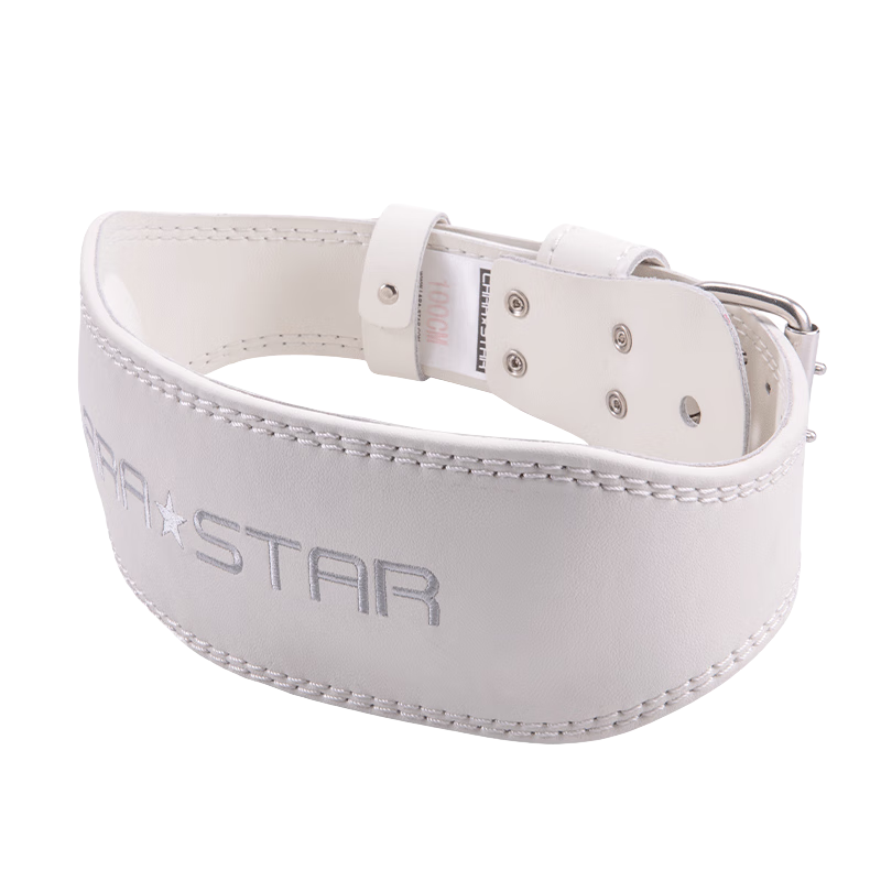 LARASTAR Leather Belt for Women, Professional Weightlifting Support Belt for Squats And Deadlifts, White Cowhide Sports Strength Training Belt, Size M