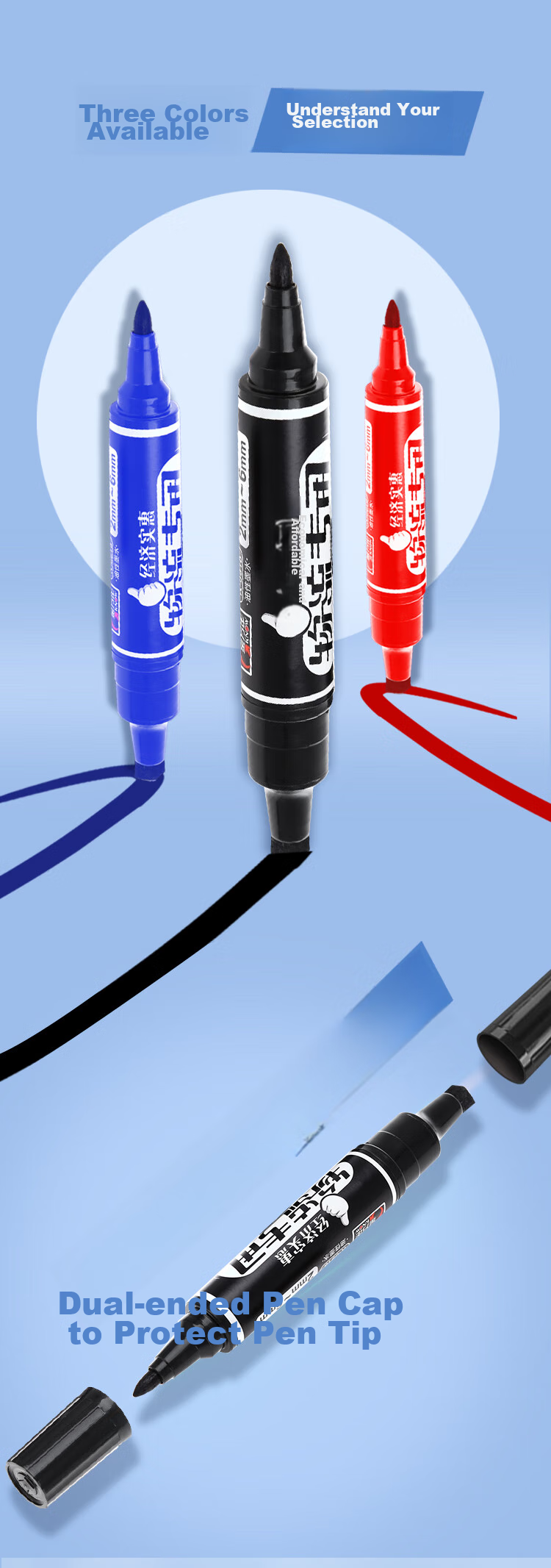Genvana Dual-Tip Permanent Marker Pen, Signature Pen, Marker Pen, Logistics Black Large-Tip Pen (Pack of 10) K-0918 3