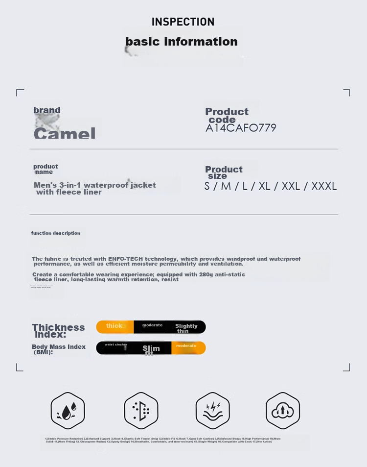 CAMEL Outdoor Functional Jacket for Men And Women, Three-In Detachable Windproof Waterproof Mountaineering Coat A14CAFO779 24