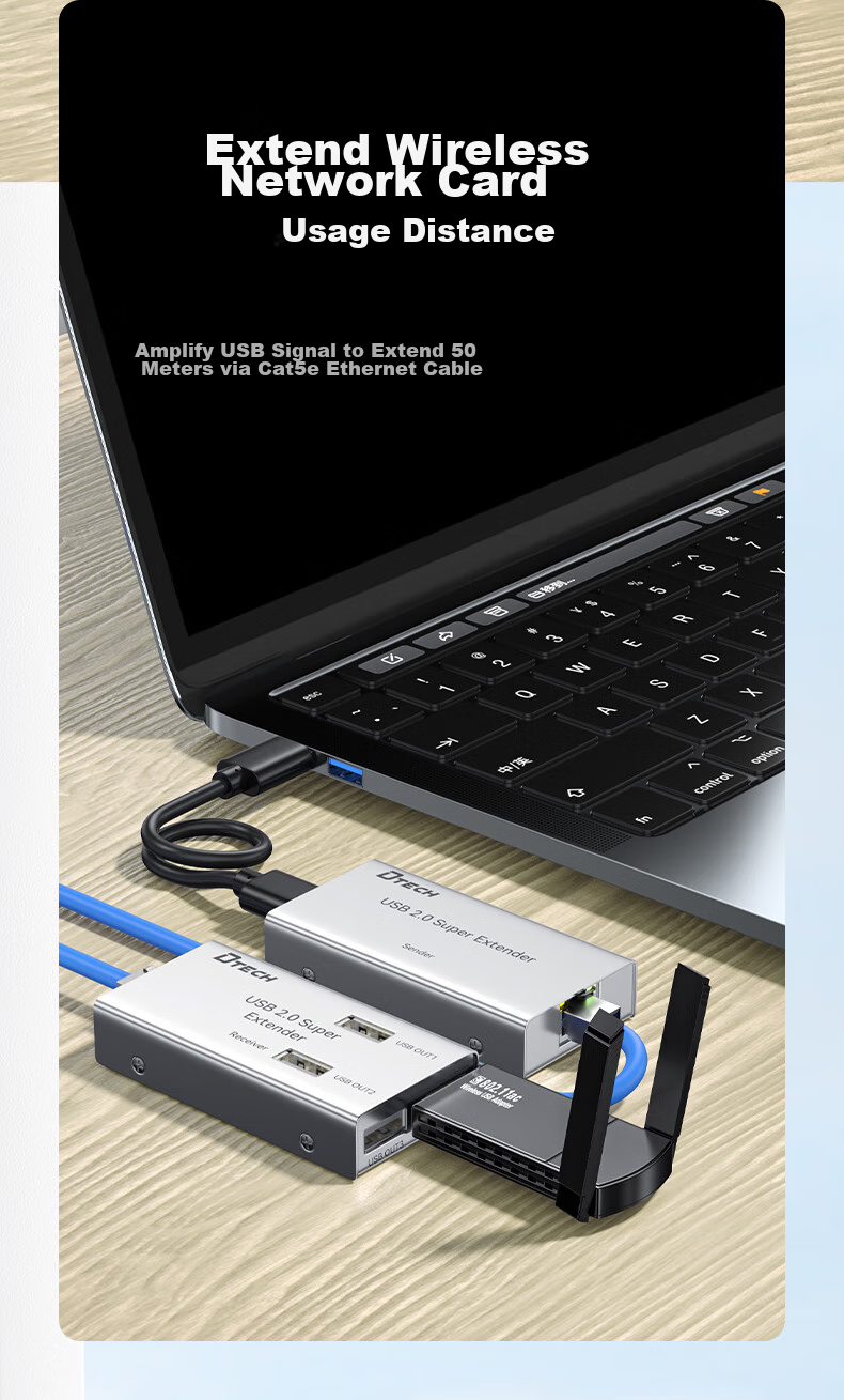 DTECH USB Network Cable Extender 50 Meters, USB 2.0 to RJ45 Ethernet Port Network Signal Amplifier And Extender with 4 Ports, DT-7014A 5