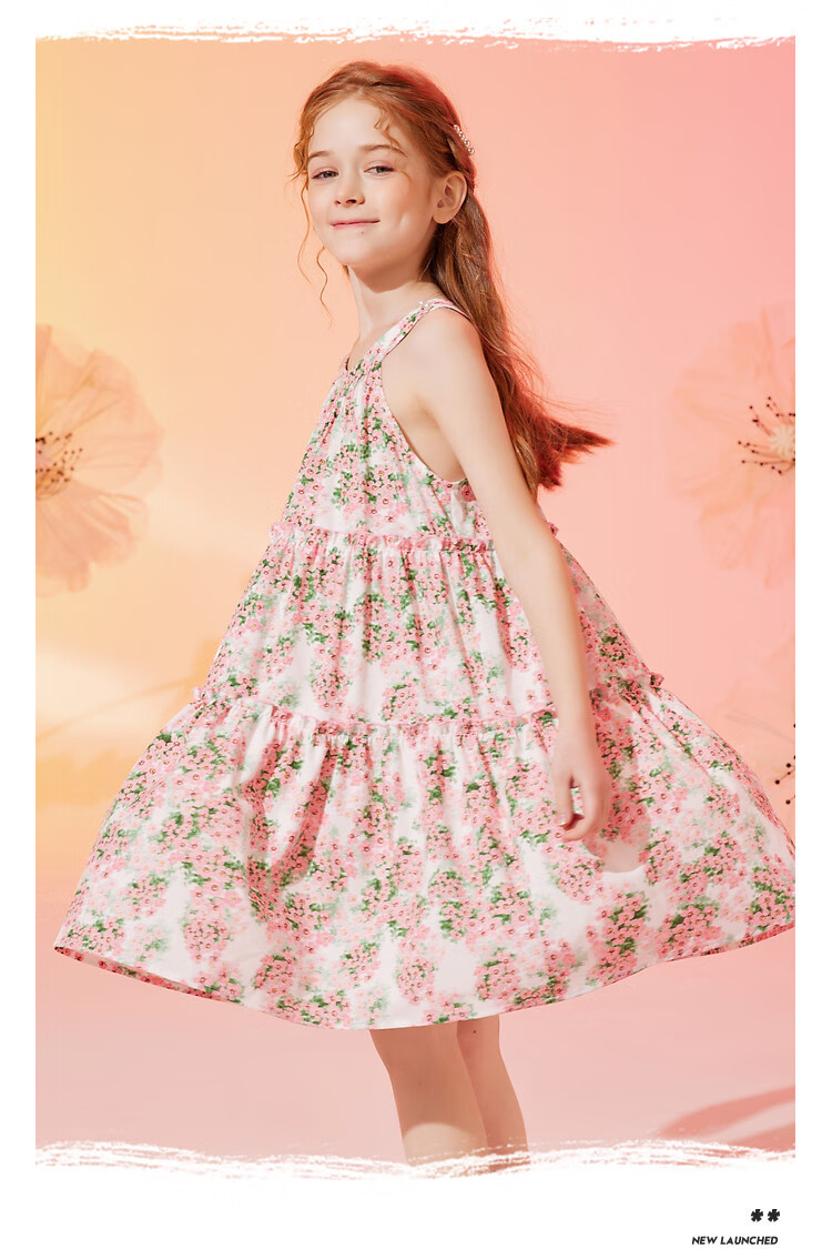 ASK JUNIOR Girls' Summer Dress, All-Over Print Spaghetti Strap Dress, Vacation Children's Princess Dress 5