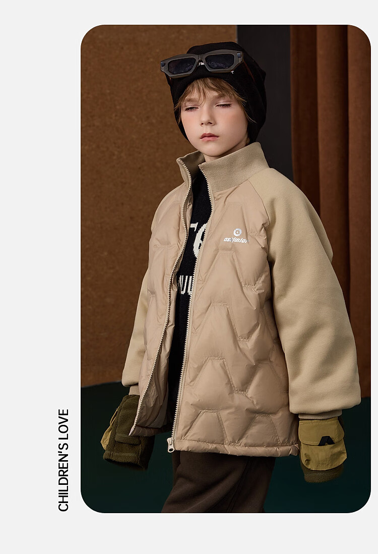ASK JUNIOR Boys' Down Jacket Autumn Winter Warm 90% Down Raglan Sleeve Zip-up Coat Black 160cm 39